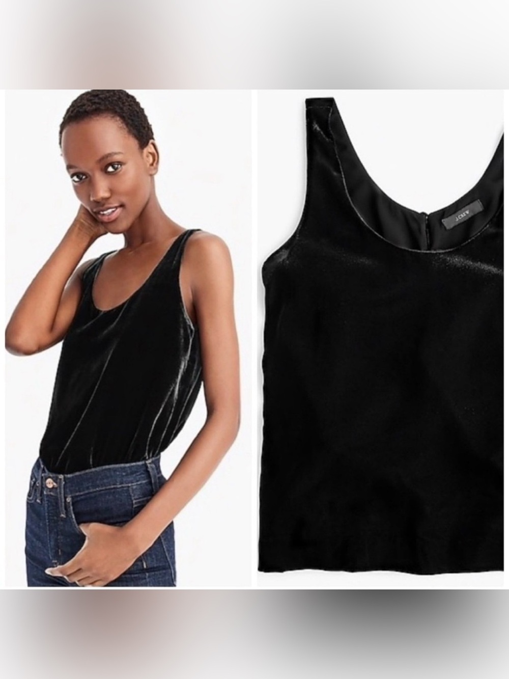 NWT J.Crew Black Velvet Scoop Neck Camisole Tank Button Back